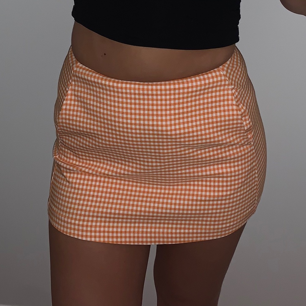 Orange and White Checked Skirt